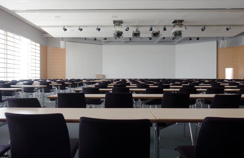Empty conference hall set up for a legal conference